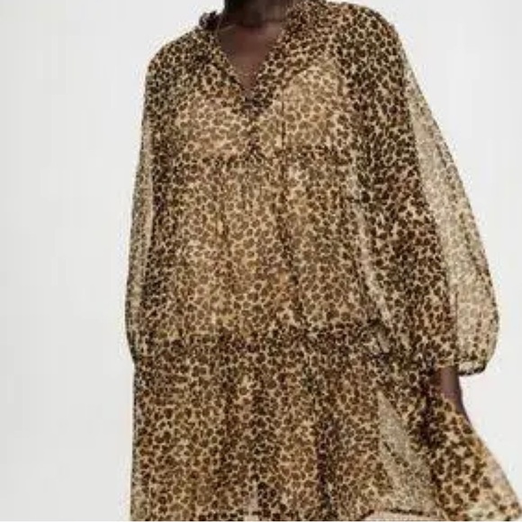 ZARA Sheer, Airy tiered Cheetah Print Dress with attached Slip & ruffle neck🔥 - Picture 2 of 7